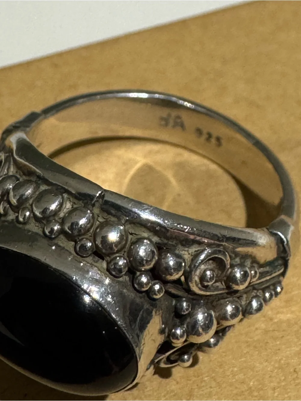 Vintage Balinese Black Onyx Cabochon Sterling Silver Ring